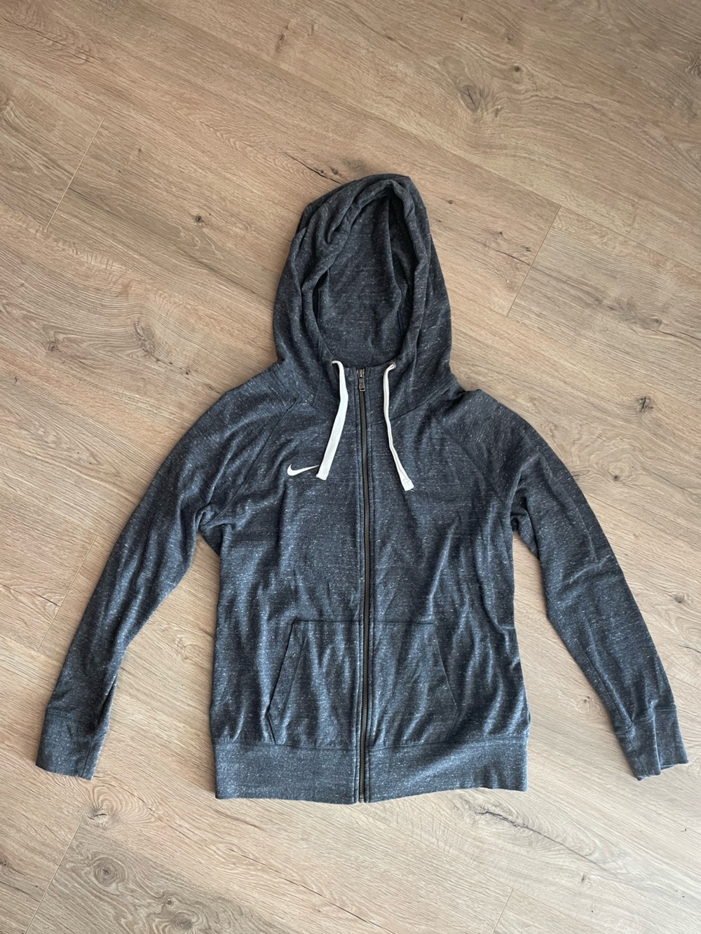 Nike Heather Charcoal Gray Zip-Up Hoodie with White Swoosh